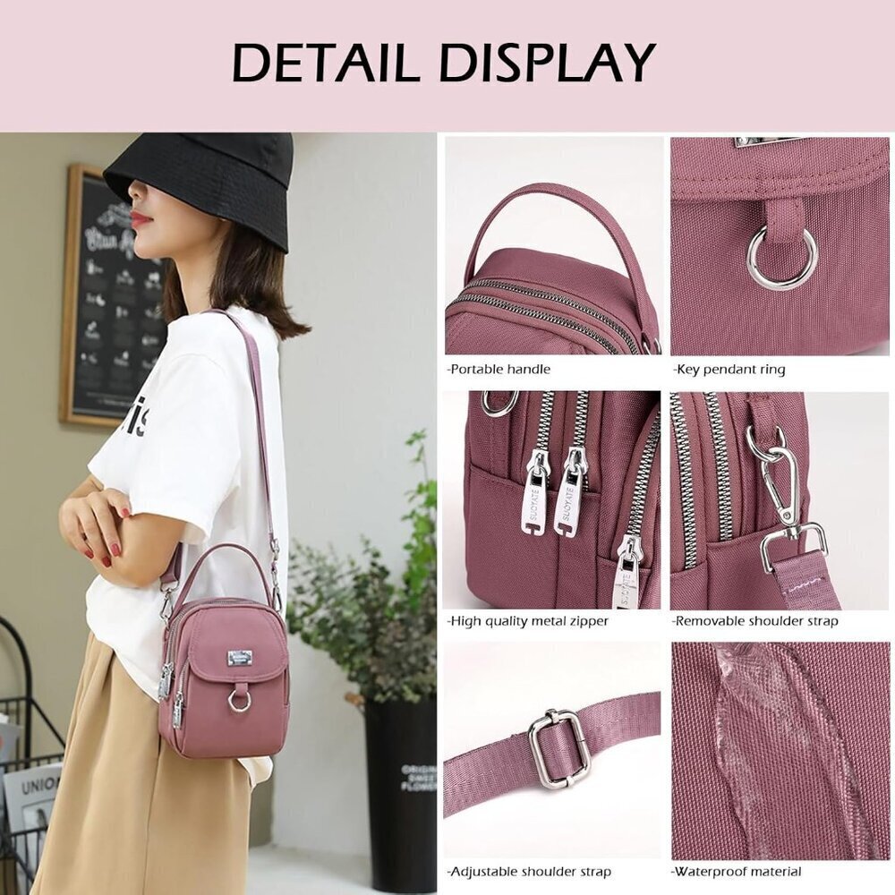 Women Small Crossbody Bag Nylon Multi Pocket Shoulder Purse for Daily Use - Picture 6 of 7